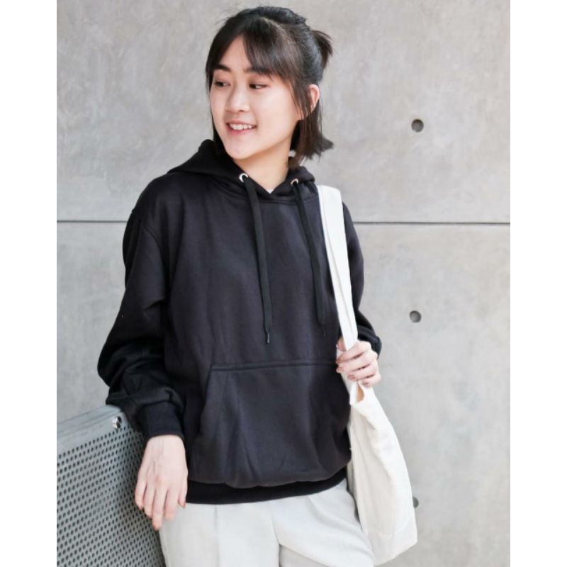 Hoodie Polos Premium Warna Hitam (Unisex)