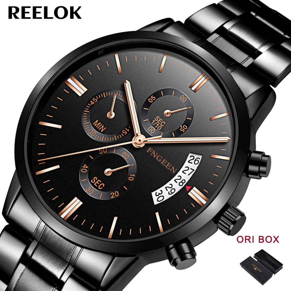 FNGEEN 5055 Jam Tangan Pria Luxury Stainless Steel Quartz Original Anti Air Watch + Kotak Gratis