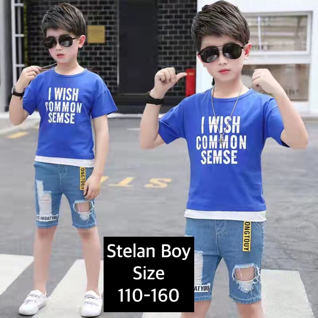 (LOLI-JKT) BOY-56 STELAN ANAK COWOK BIRU I WISH COMMON SEMSE SIZE 110-160