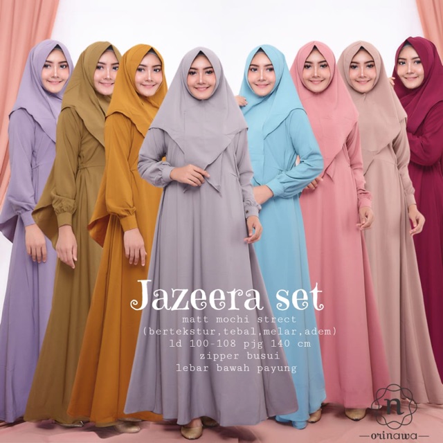JAZEERA syari set gamis dress maxi longdress busui khimar polos nawa