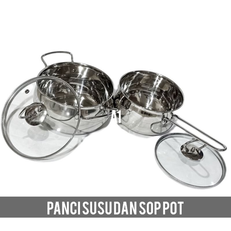 A1 Panci Calypso Set Stainless Steel Sauce Pan Panci Susu 16cm  Dan Sop Pot Panci Sup 18cm