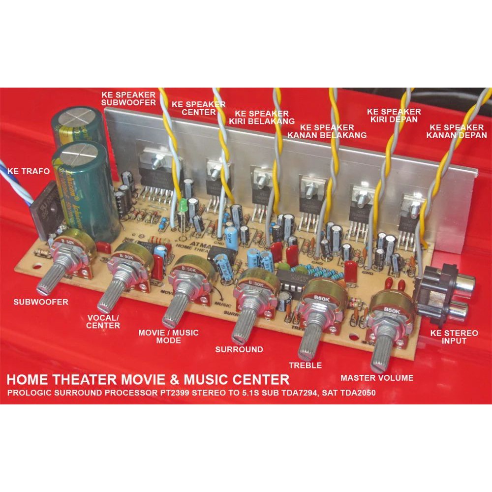 Home Theater Movie n Music Center Subwoofer TDA7294 Satelit TDA2050 Pro Logic Surround