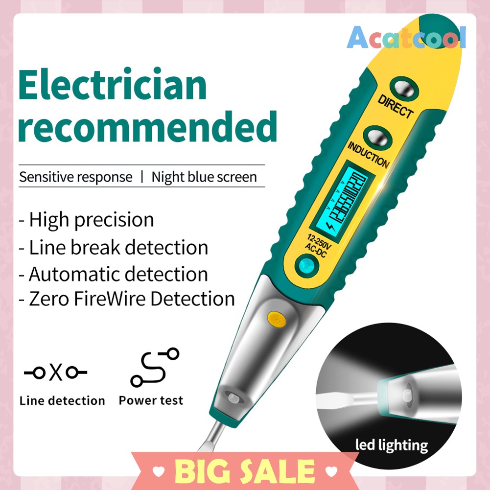 AC/DC 12-250V LCD Digital Tester Screwdriver Voltage Detector Pen Green