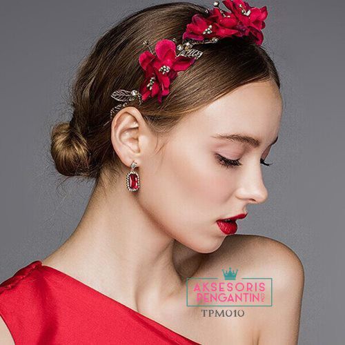 [BISA COD] HEADPIECE PENGANTIN HAIRBAND AKSESORIS RAMBUT WEDDING MERAH TPM010