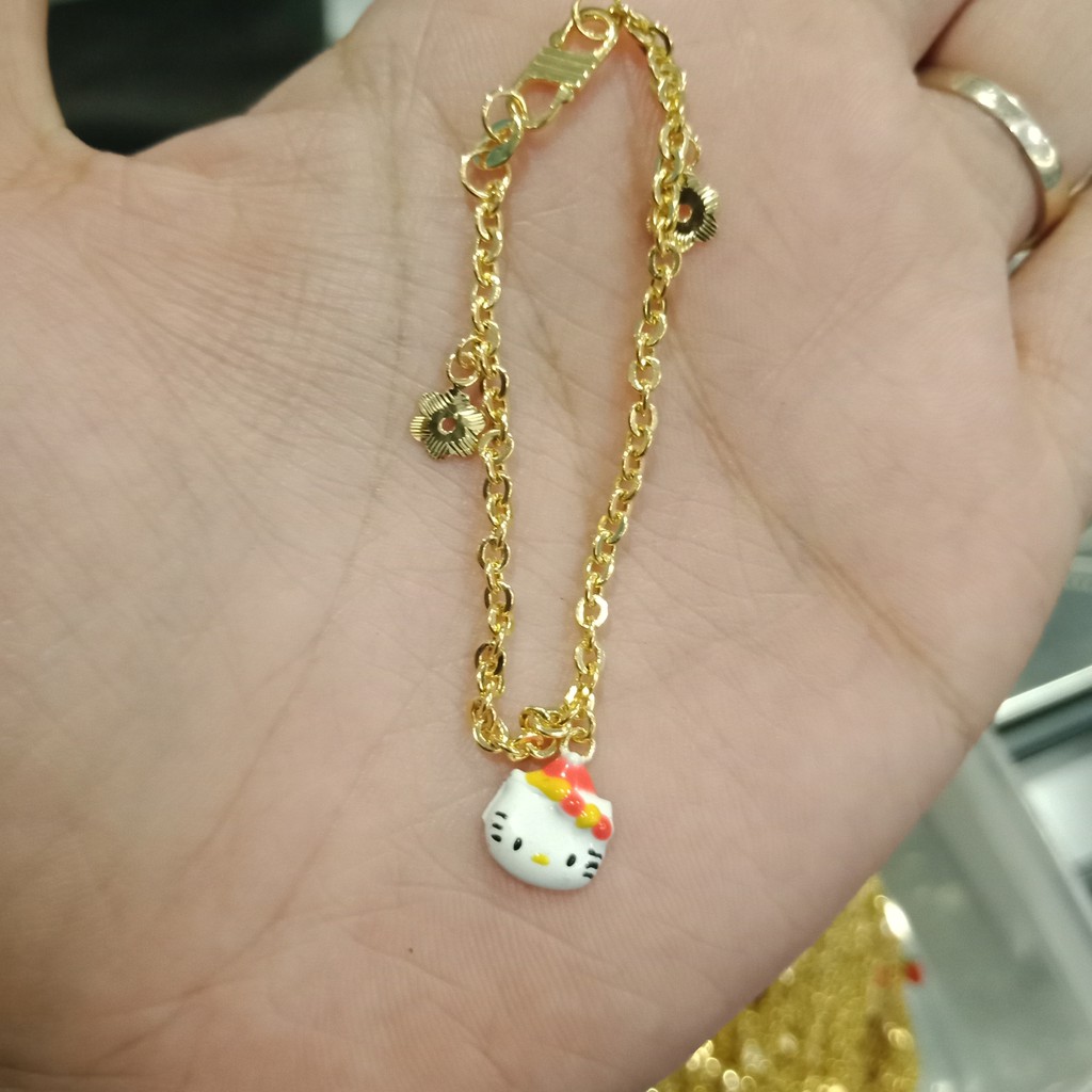 Gelang tangan anak tali anak dan dewasa emas asli kadar 700 70% 22 hello kitty burung strawberry ayam