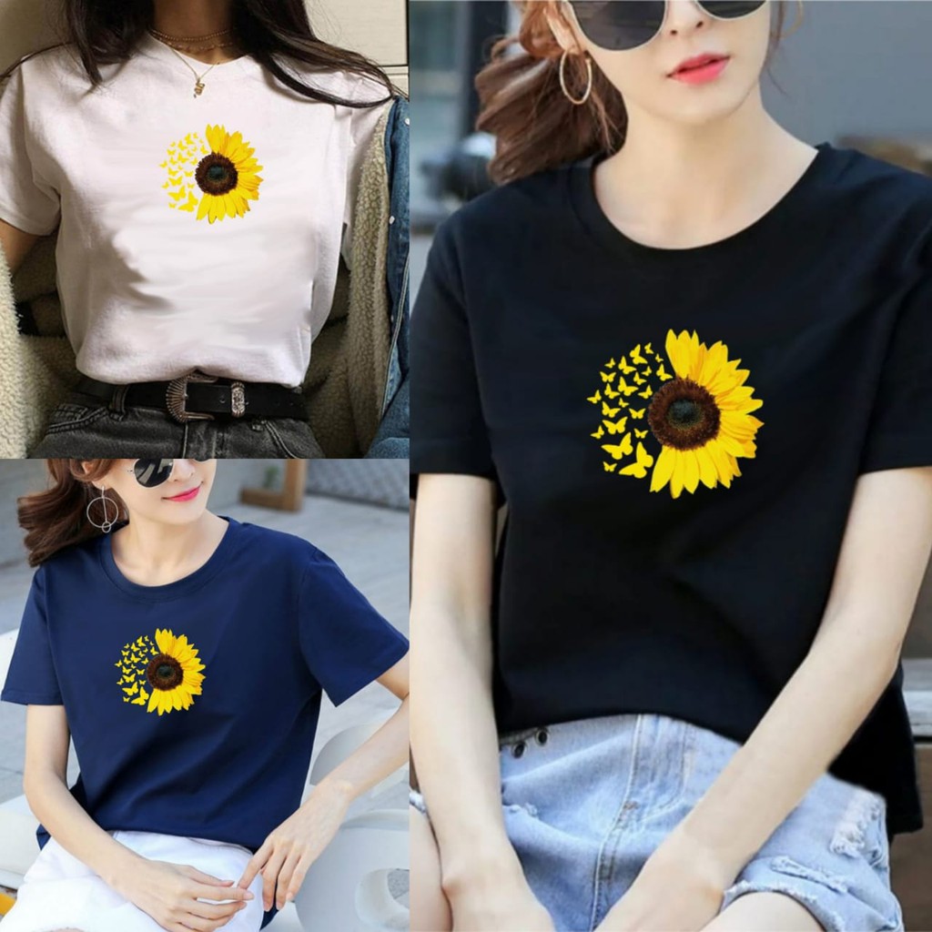 Kaos Wanita Distro Gambar Bunga Matahari / Bahan katun Combed