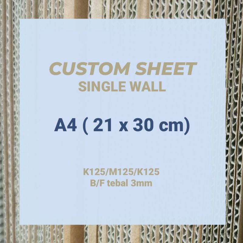 

Custom kardus lembaran single wall uk A4 (21 x 30 cm), tebal 3mm