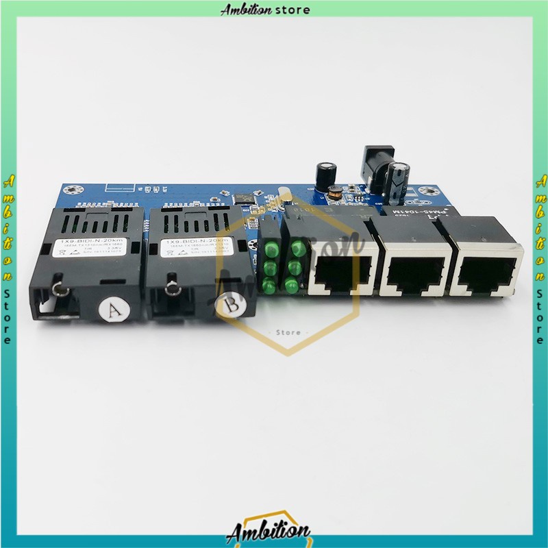 [BISA COD] Switch PCB Board Ethernet 20km Single Mode 3 RJ45 And 2 SC Fiber 10 / 100M PCBA
