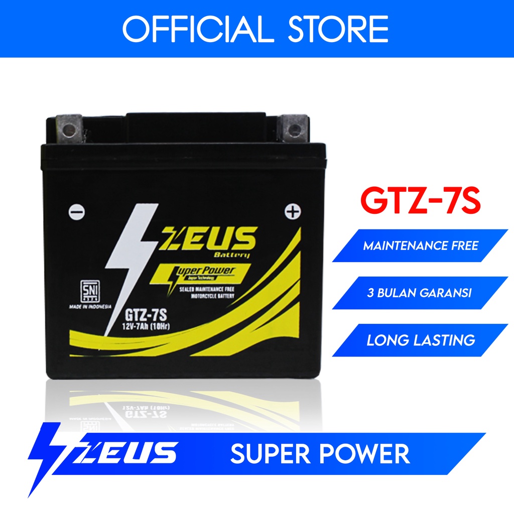 Aki Motor Honda Vario 125 / 150 Merek Zeus Battery GTZ7S MF Accu Kering Berkualitas