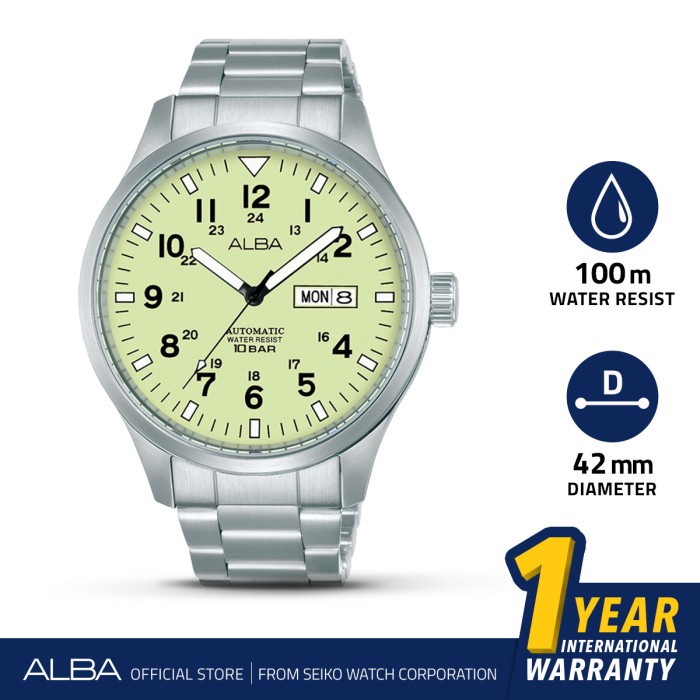 Alba Mechanical Jam Tangan Pria Field AL4215 / AL4215X1 Automatic Luminous Dial Stainless Steel Stra