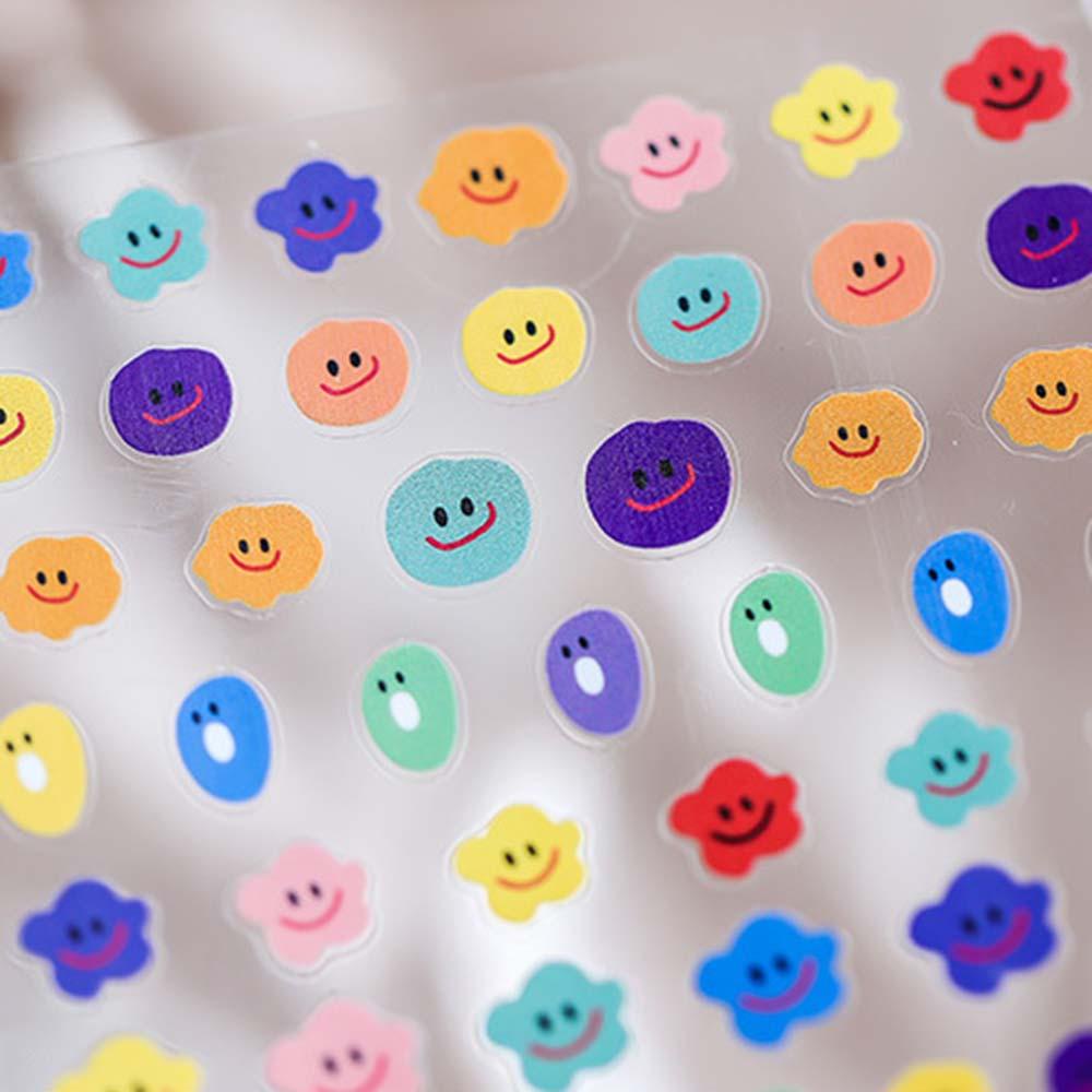 Mxbeauty 5D Grafir Stiker Kuku Warna-Warni Smiley Face Pesona Perekat DIY Perhiasan Nail Art