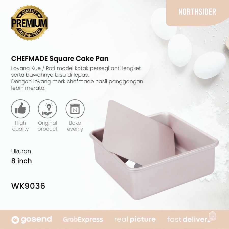 CHEFMADE SQUARE PAN 8 INCH - WK9036 | LOYANG KUE PERSEGI LEPAS BAWAH