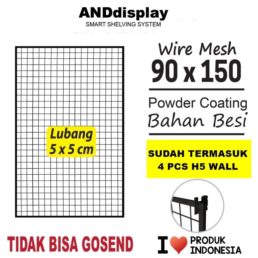 WIREMESH 90x150CM + H5 WALL HITAM KAWAT RAM DINDING WIRE GRID