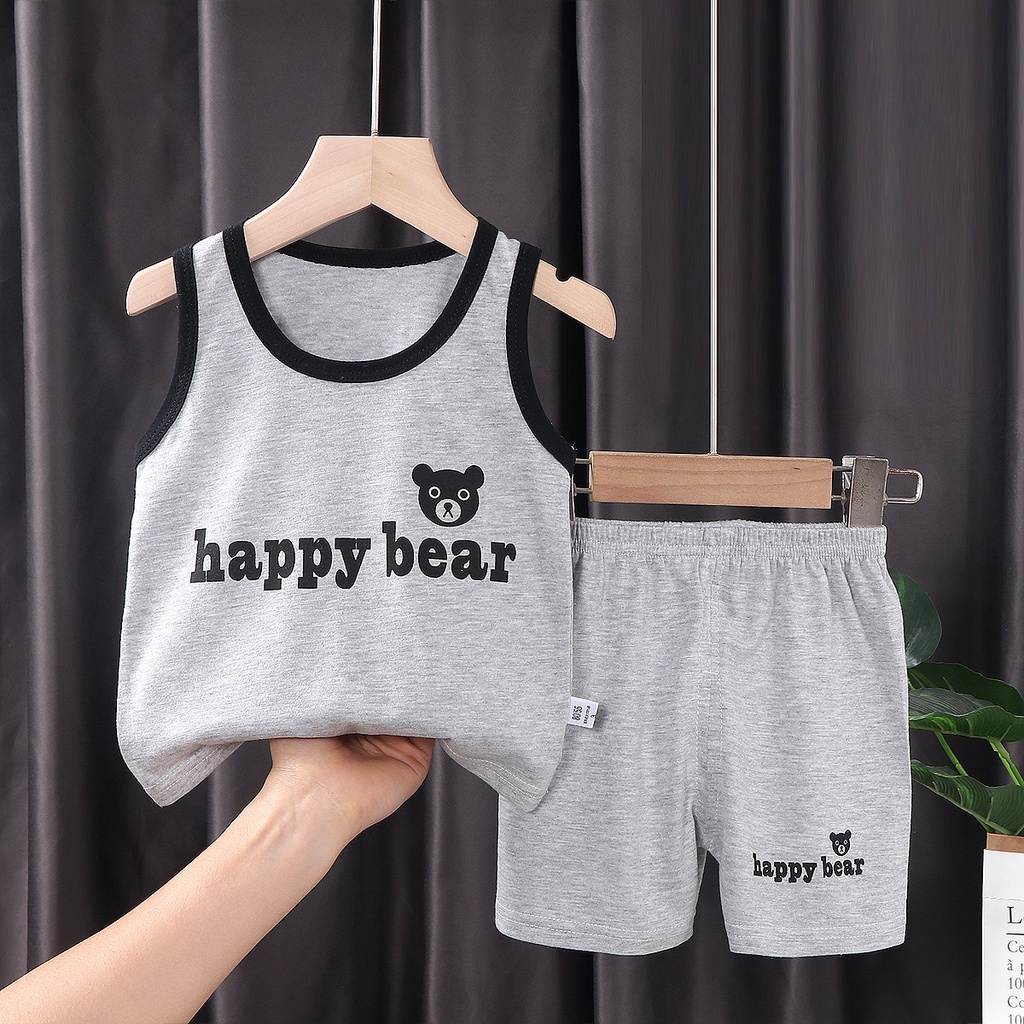 Setelan Kaos Singlet Anak Laki Laki Perempuan Katun Import Model Terbaru umur 1 2 tahun 9 12 24 bulan Pakaian Rumah Santai Harian Jalan Fashion Motif  Karakter Hewan Kartun Lucu Imut Cantik Kekinian