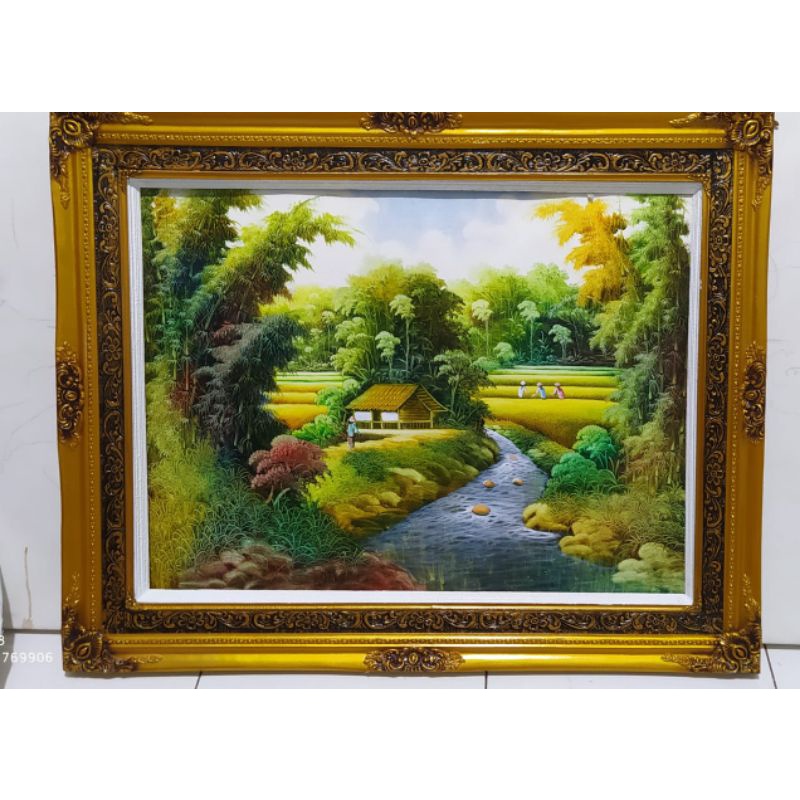 lukisan pemandangan alam desa lukisan asli bukan hasil cetakan atau print