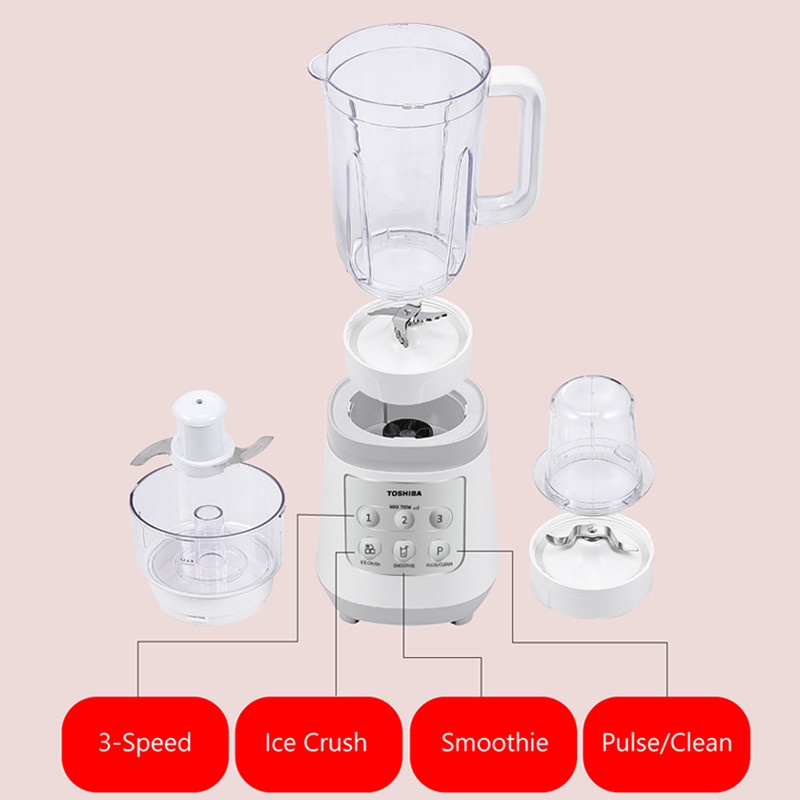 TOSHIBA Blender Plastik 1,5 Liter 4 in 1 Model BL-20PR2 - 4 Mata Pisau