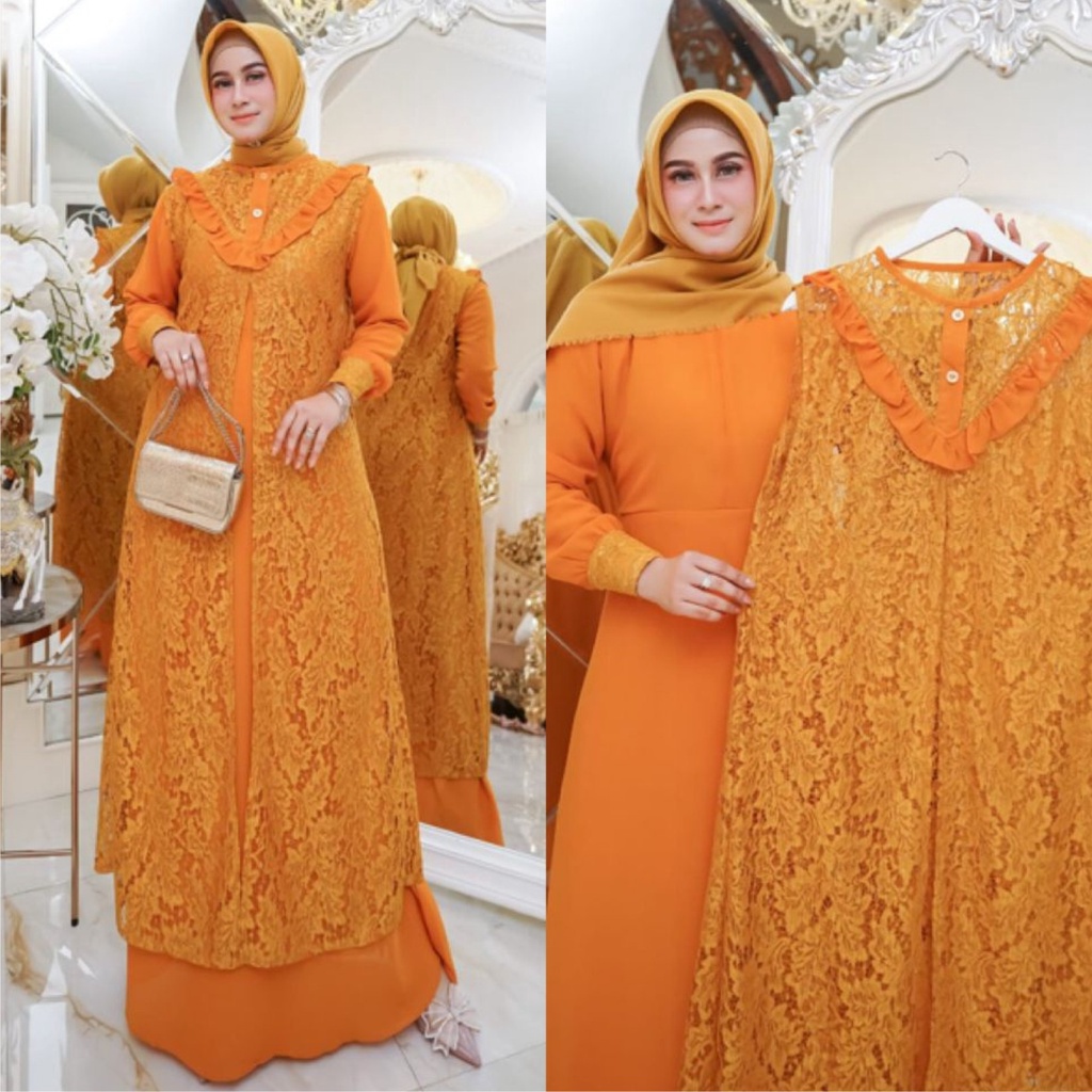 FenishaStore MALIKA Maxi Dress Set 2in1 Gamis Maxi + Outer Terbaru Bisa Bayar Ditempat COD