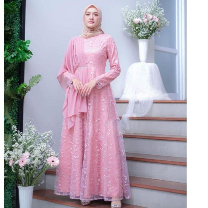 GAMIS PESTA MEWAH ALEENA FULL BURKAT / GAUN MUSLIMAH PESTA Gamis Syar i bisa REQUEST Ukuran Gamis br