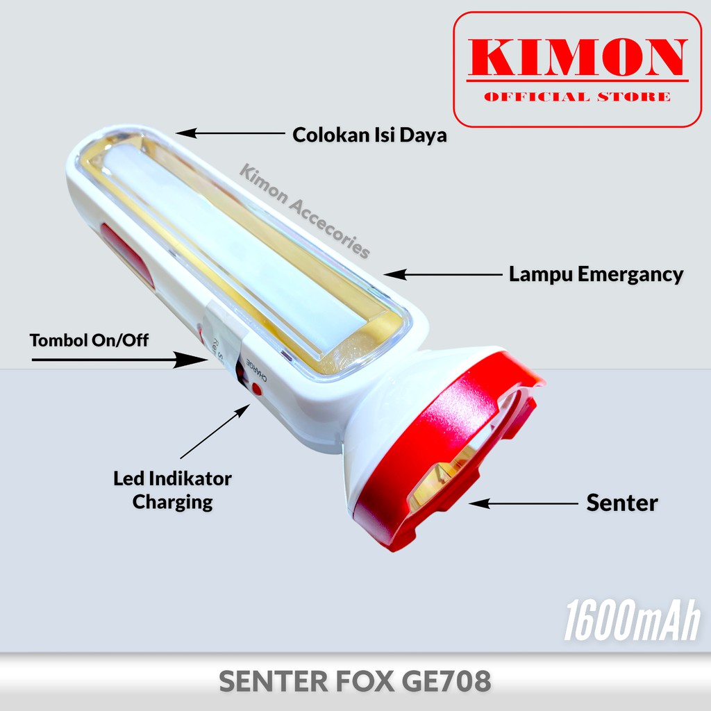 SENTER FOX GE705 GE708 GE709 LAMPU LED EMERGANCY DARURAT ISI ULANG