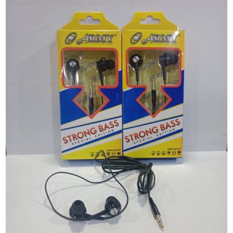 PROMO HANDSFREE ARMY STRONG BASS ORIGINAL BEST EARPHONE STRONGBASS BAZZOKA SPESIAL EDITION