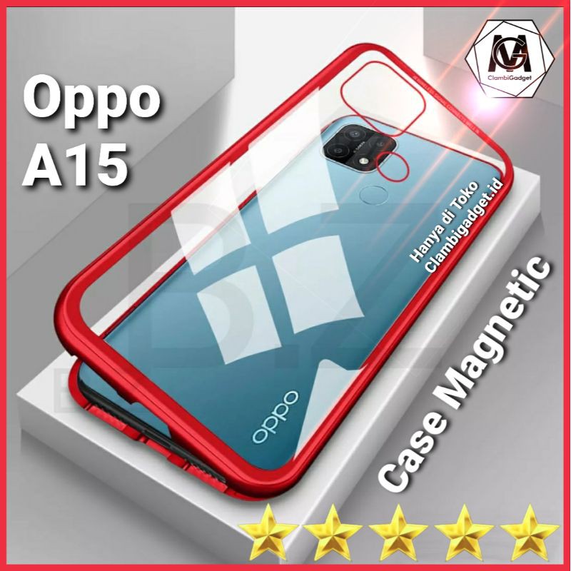 Casing Case Oppo A15 Magnetic Side Glass Magnetik Magnet 2in1 COD Kaca Tempered Hard Case Cover 360 