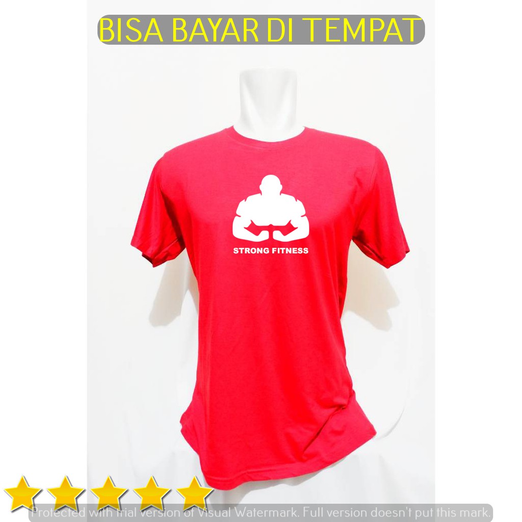 Kaos fitness pria baju strong fitness kaos merah