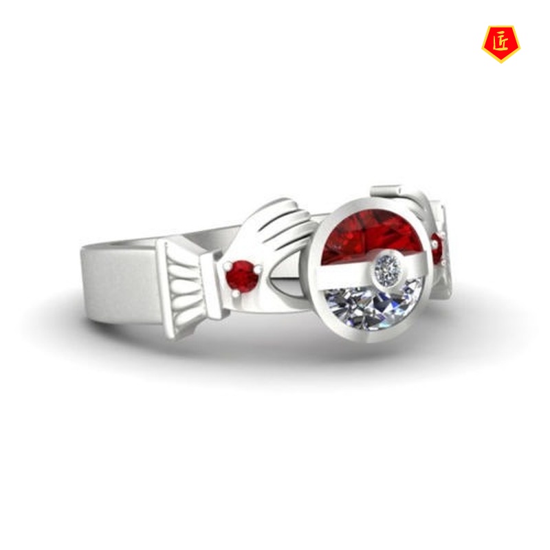 [Ready Stock]Creative Personality Hand Holding Red Black Ball Ring Female