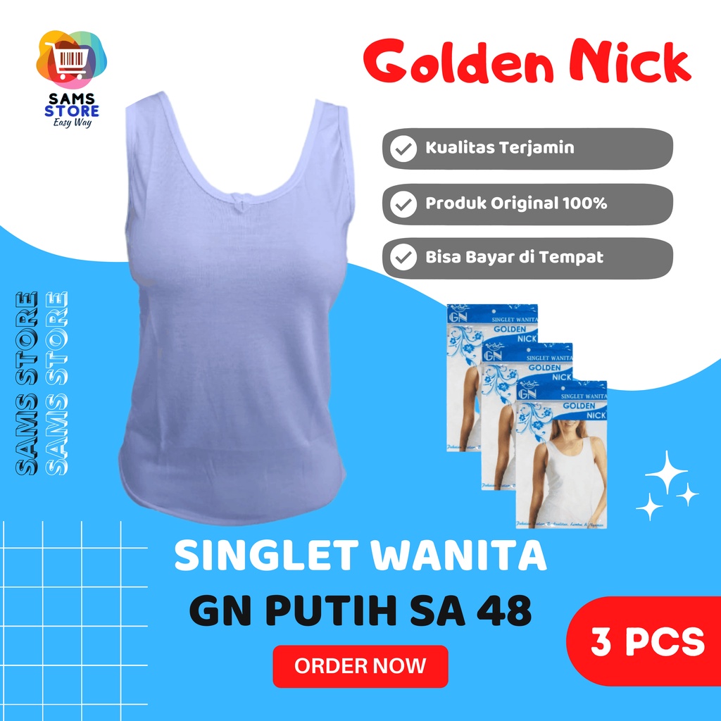 Tanktop GN Golden Nick SA 48 Isi 3 Pcs Pakaian Kaos Dalam Wanita Dewasa Warna Putih Polos Singlet At