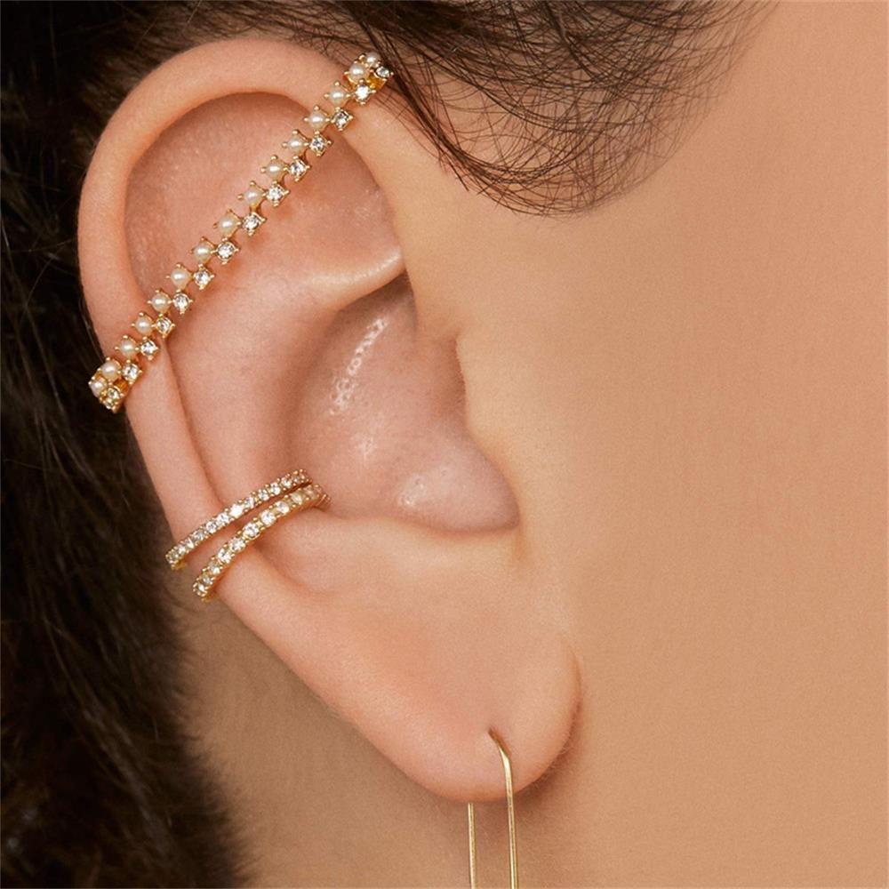 R-flower CZ Cuff Earrings Aksesoris Pesta Tanpa Tindik Zirkon Telinga Manset