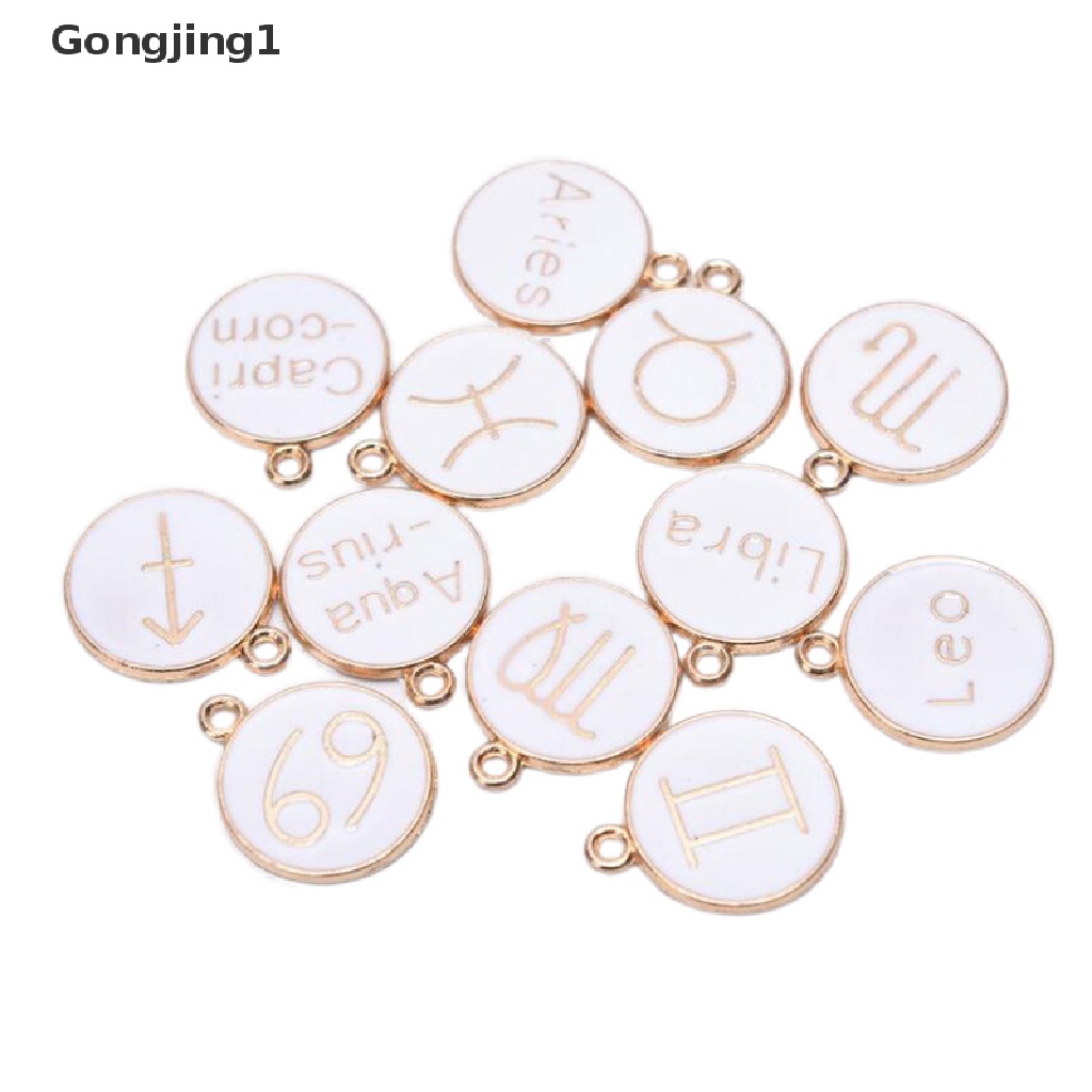 Gongjing1 12Pcs / Set Liontin Enamel Motif Rasi Bintang Untuk Aksesoris Perhiasan