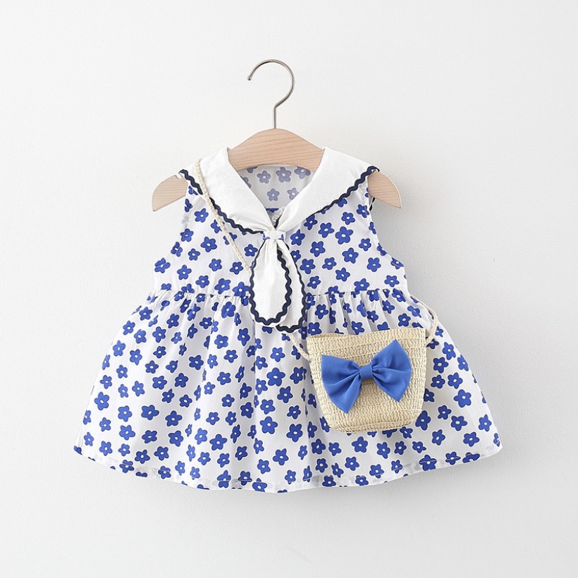 D82-NEW Dress anak bayi motif bunga dengan aksesories tas