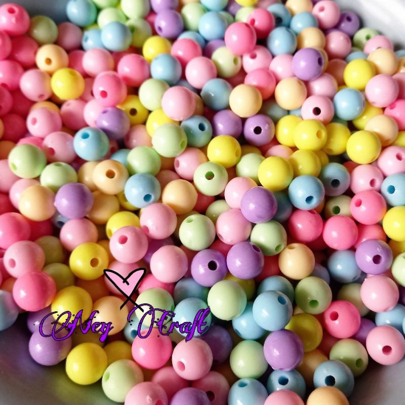 (10 gram ) mote susu bulat 10 mm mix / manik kapur pastel 10 mix / mote susu pastel 10mm