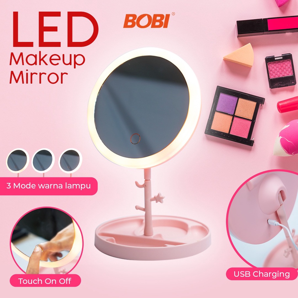 CERMIN KACA LED - LED MAKEUP MIRROR - CERMIN 3 WARNA LAMPU RECHARGEABLE