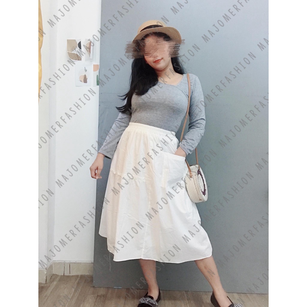 MAJOMER ® | KOREAN YOONA SKIRT - MIDI SKIRT - ROK WANITA-PUTIH
