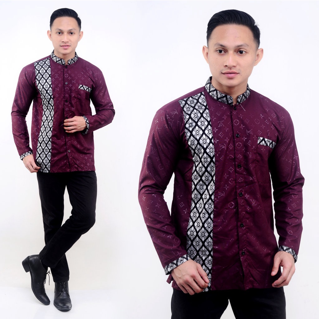 BAJU KOKO BATIK EMAS LENGAN PANJANG BUSANA MUSLIM SERAGAM HADROH HILWA AZAHIR ALKHALIS