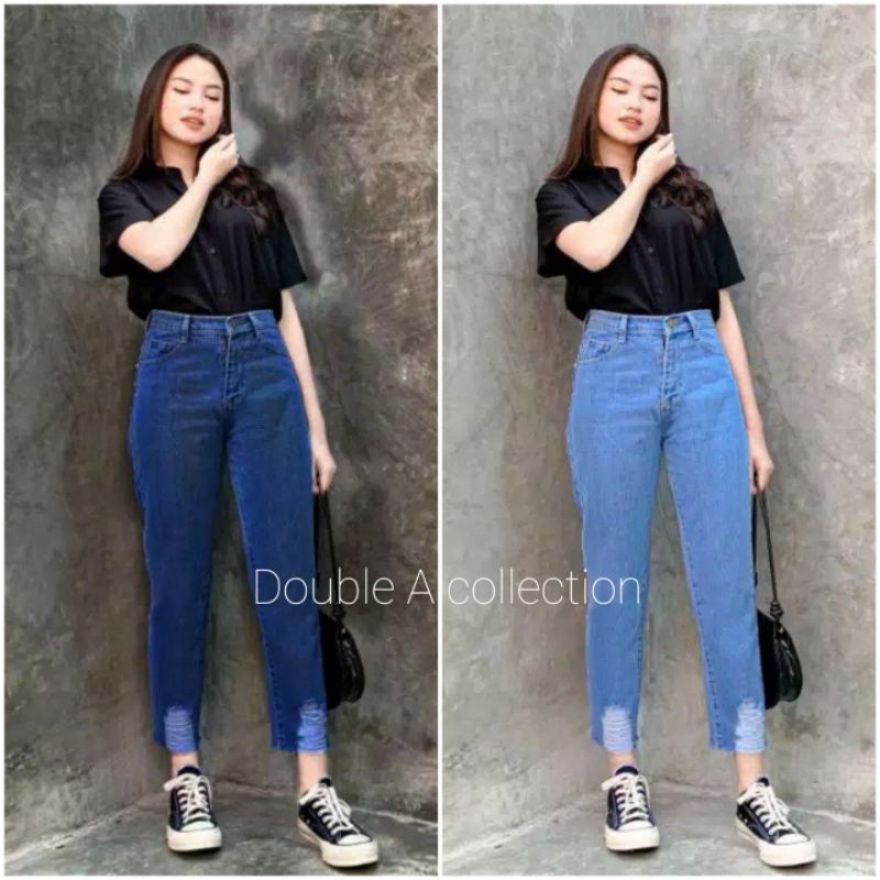 Boyfriend Jeans Sobek Bawah Best Seller// Celana Boyfriend Jeans