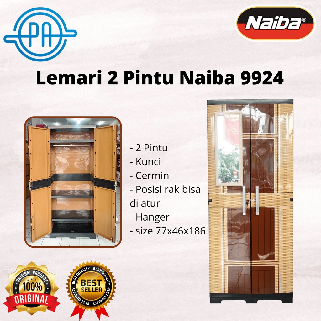 LEMARI PLASTIK JUMBO 2 PINTU NAIBA 9924 CERMIN RAK HANGER LEMARI PAKAIAN