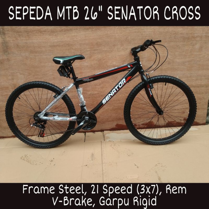 Sepeda Gunung MTB 26 Inch Senator Cross Steel, Rem V-Brake, 21 Speed