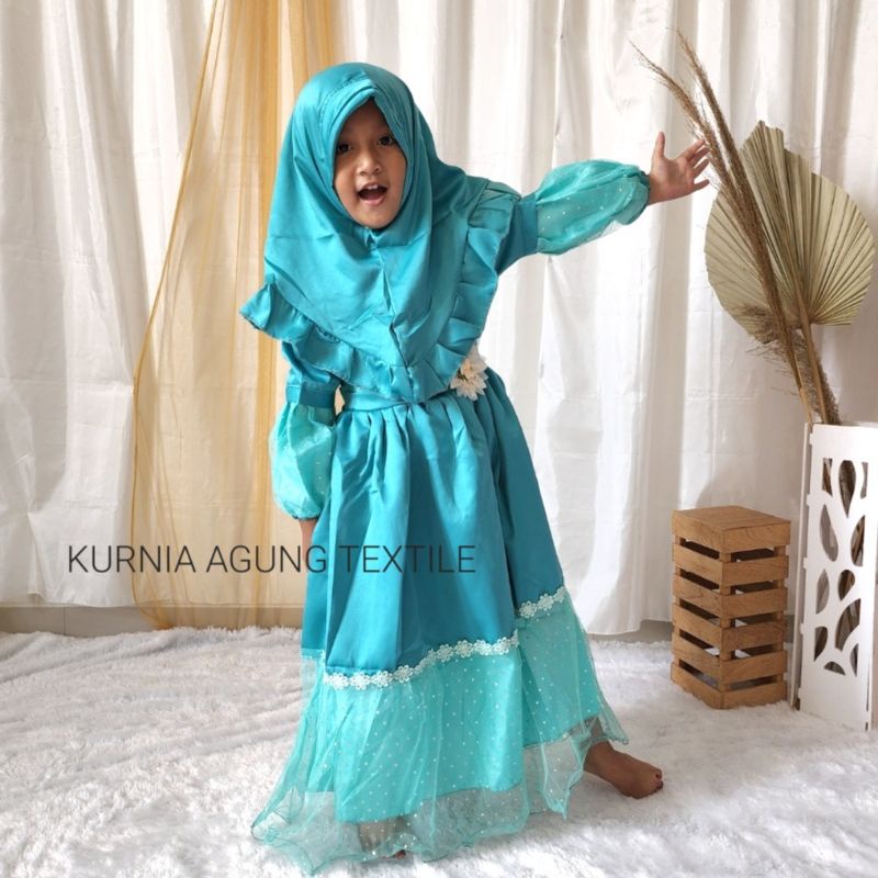 Gamis Muslim Anak Perempuan Pesta Umur 2 Tahun sampai 10 Tahun Set Kerudung Model Terbaru 2022 Kekinian Baju Pesta Muslimah Anak Cewek Gaun Syari KA94