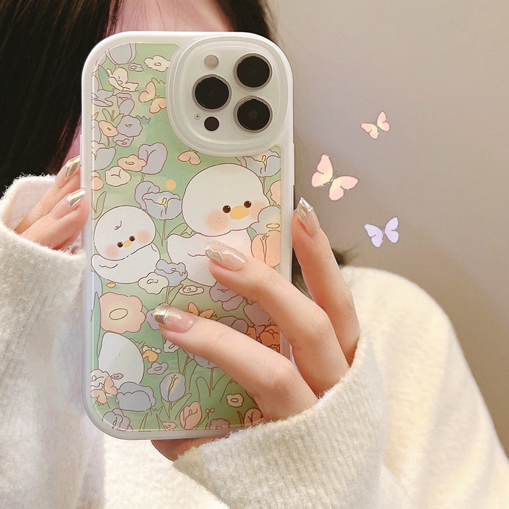 IPHONE Bebek Lucu Di Bunga Musim Panas Casing Ponsel Untuk Iphone7 8 PLUS X XR Xs11 12 13 14 MINI PRO MAX SE 2020 Sarung TPU