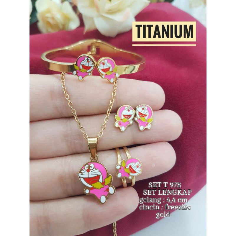 kalung set anak titanium pink