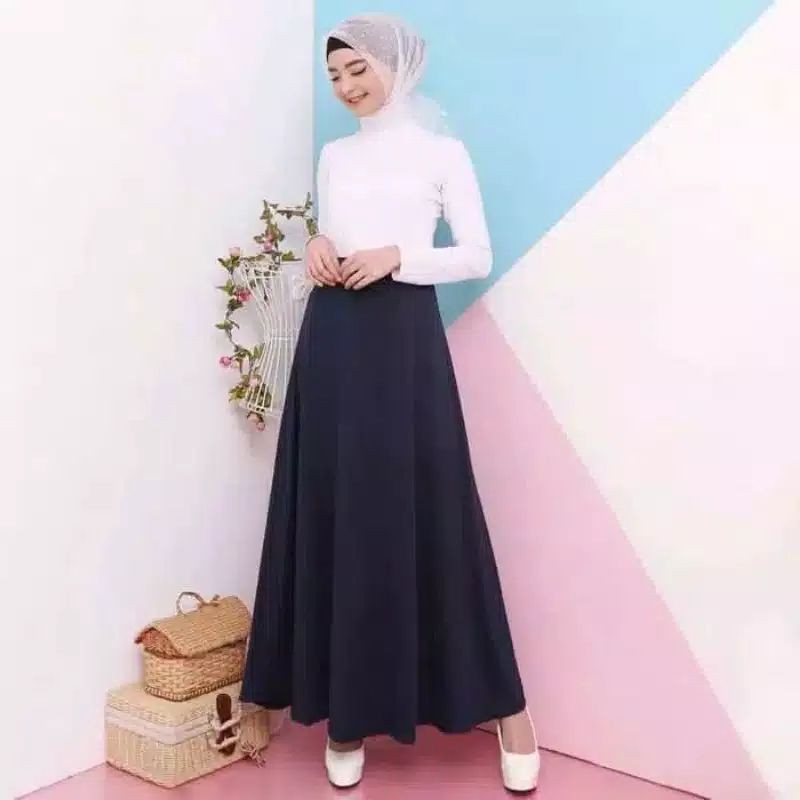 Rok Bawahan Kain Jatuh Jersey Polos Payung Klok Hitam Navy Coktu Abutua Kediri-1