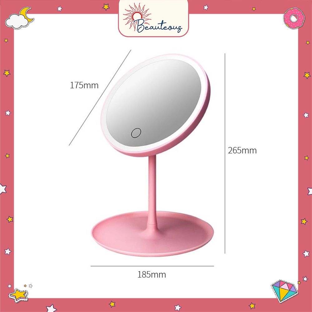 Cermin Make Up Lampu LED 3 Warna Lampu Kaca Meja Rias Bulat Standing Mirror Light Ring