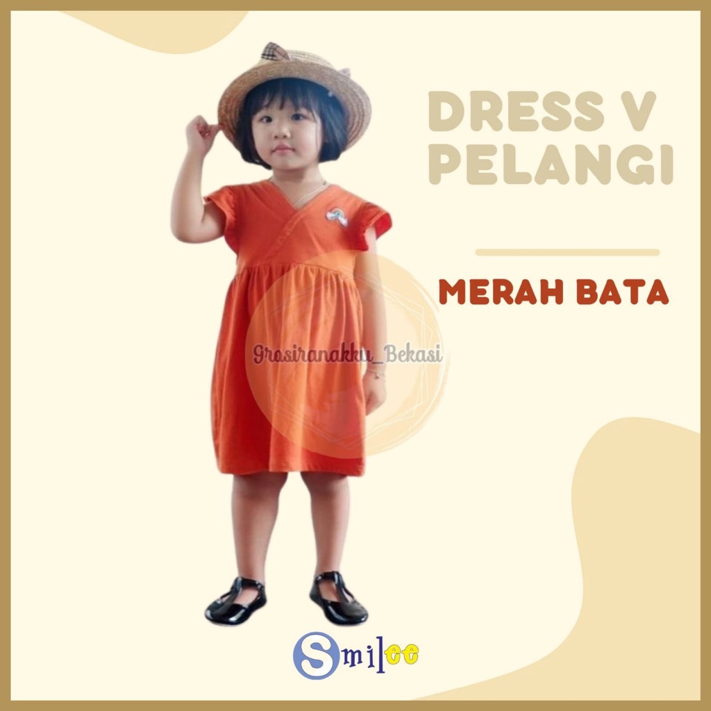 Dress Anak Bayi V Pelangi Merah Bata Size 1-5