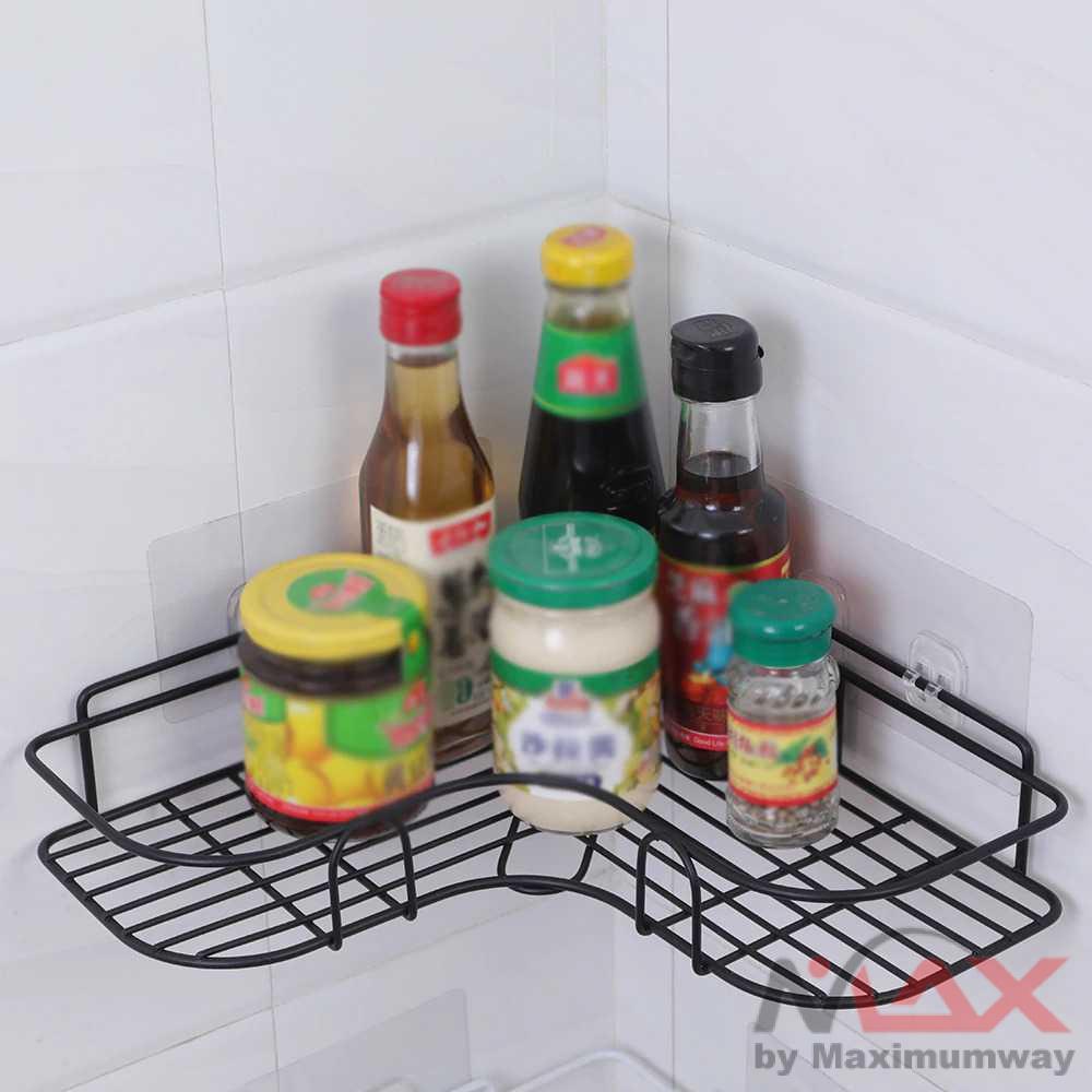 Rak Sudut Kamar Mandi besi anti karat Rak siku pojok kamar mandi dan dapur tembok cantel gantung organizer barang sabun odol shampo bisa juga bumbu dapur kecap saos di dapur Triangular Bathroom Organizer Rack G49 aluminium besi Stainless Steel