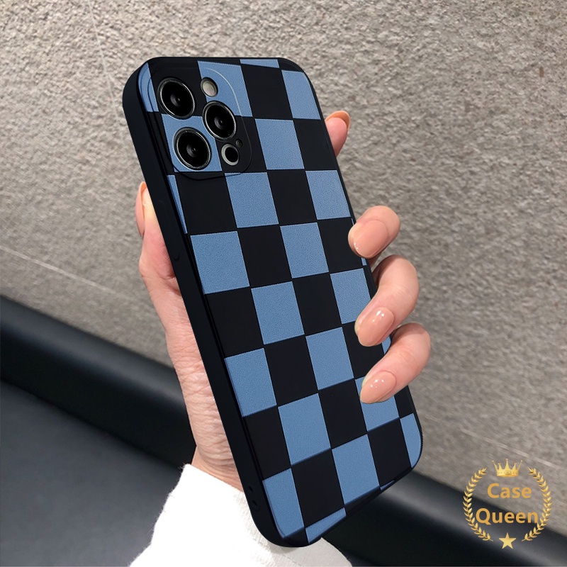 Soft Case TPU Motif Kotak-Kotak Hitam Putih Untuk IPhone 11 12 13 Pro Max 7 8 Plus 6 6s Plus XR X XS Max SE 2020