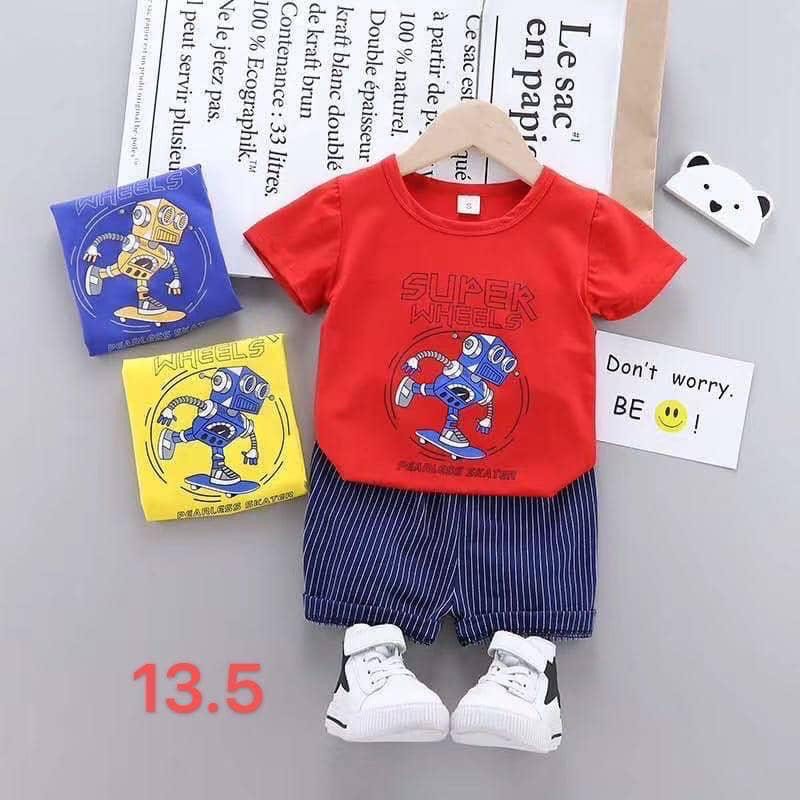 baju bayi setelan anak kaos super wheels robot