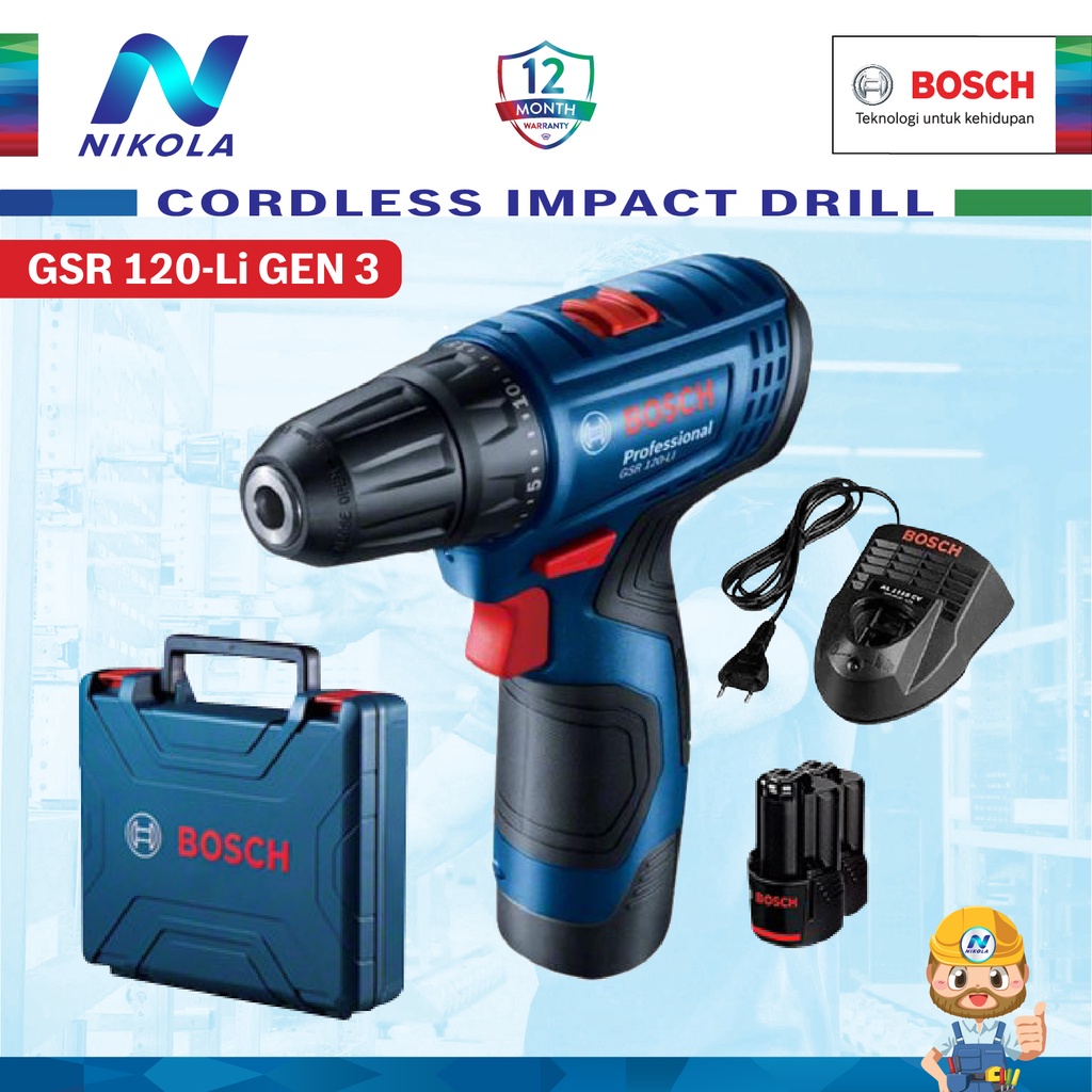 GSR 120-Li BOSCH - 2 Baterai Mesin Bor Obeng GSR120-Li Bosch