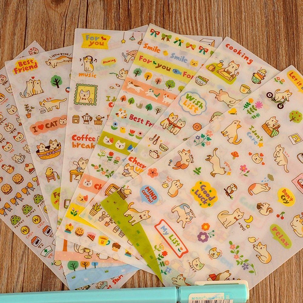 Lanfy Stiker Kertas Kucing 6lembar/set Stiker Cover Diary Sticker Dekorasi Transparan Kartun Lucu Cantik Motif Kucing Kecil Dekorasi Foto Dinding