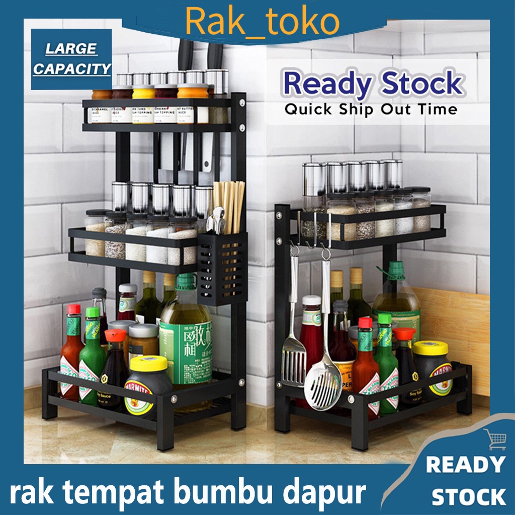 rak bumbu stainless steel rak dapur tempat bumbu botol susun rak serbaguna 2/3 tingkat